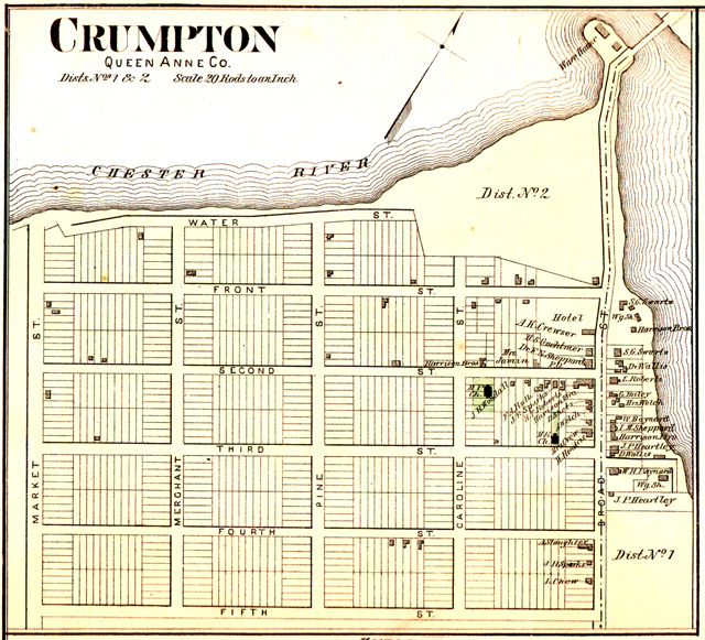 Historic Map of Crumpton from 1877 Illustrated Atless of Kent & Queen Anne Counties Maryland